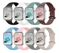 Brigtlaiff 4 Pcs Soft Silicone Replacement Bands for Watch Series SE/6/5/4/3/2/1 38mm 40mm 42mm 44mm, Black/Smoky Purple/Cactus/Light Blue/Pink Sand/Grey/White, 38mm/40mm/41mm/42mm (series 10 11