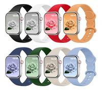 Brigtlaiff 4 Pcs Soft Silicone Replacement Bands for Watch Series SE/6/5/4/3/2/1 38mm 40mm 42mm 44mm, Marigold/clover green/red/light blue/light blue/night blue/white/black, 44mm/45mm/46mm/49mm/42mm