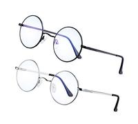 Brigtlaiff Round Blue Light Blocking Glasses for Men Women John Lennon Style Computer Gaming TV Glasses Anti Eyestrain (Black+Silver)