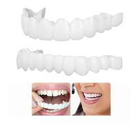 Brigtviee 2 Pairs Removable Fake Teeth Veneers Snap in Teeth Top And Bottom Perfect Smile Denture for Men And Women Removable False Teeth Temporary Dentures Veneer for Teeth Whitening