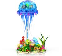 Brihappen Jellyfish Building Set for Adults Boys Girls, Sea Creature Collections Jellyfish with Seaweed and Coral Model with Night Light, Home Decor Display Model, Exquisite Birthday Gift