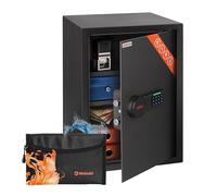 Brihard Business XL Electronic LCD Safe 50x35x36cm with Fireproof Money Bag, Large Office Safe 60L for Documents A4 with 2 Height-Adjustable Shelves, Safety Box with Digital Keypad Lock & LCD Screen