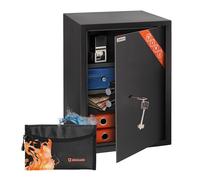 Brihard Business XL Key Lock Safe 50x35x36cm with Fireproof Money Bag, Big Office Safe 60L for Documents A4 with 2 Height-Adjustable Shelves, Large Key SafeBox for Money & Jewellery