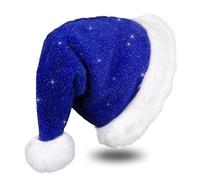 Brihasory Blue Sequin Santa Hat, Soft Plush Christmas Hat for Women Men Adults, Velvet and Comfort Lining Holiday Hat for Santa Claus, Suit for Family Xmas Eve New Year Festival Party Costume