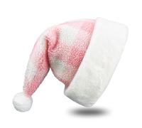Brihasory Pink Santa Hat, Plaid Christmas Hat for Women Men Adults, Thicken Velvet and Comfort Lining Plush Holiday Santa Claus Hat for Family Xmas Eve New Year Festival Party Supplies