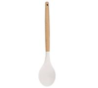BRIIEC 1pc White Silicone Solid Spoon with Wooden Handle, Heat Resistant Cooking Utensils, Mixing Spoon, Cooking Backing Spoons Set for Stirring, Mixing and Serving
