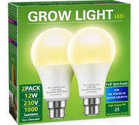 Briignite Grow Light Bulb, LED Grow Light A19 Bulb, Full Spectrum Grow Light for Indoor Plants, Plant Light Bulbs B22 Base, 12W Grow Lights for Indoor Plants, Seed Starting, 2Pack