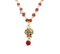 BRIJ HAAT Natural Panch Mukhi Rudraksha In Brass Cap Mala With Shiv Trishul Locket/Pendant For Unisex Adult, Standard, Natural, No Gemstone