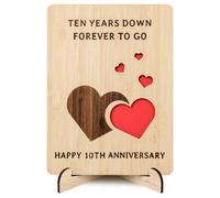 Brikabia 10th Anniversary Card, 10 Year Anniversary Wedding Gifts for Wife, Husband, Handmade Wooden Ten Year Anniversary Card for Couple, Her, Him