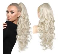 Brikabia Ponytail Extension, 24" Claw Clip in Long Curly Wavy Ponytail Hair Extension, Jaw Clip on Pony Tails Natural Hairpiece for Women, Platinum Blonde