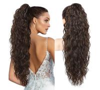 Brikabia Ponytail Extension 30" Long Claw Clip Ponytail Extensions Curly Wavy Pony Tails Hair Extensions Synthetic Hairpiece, Dark Chocolate Brown