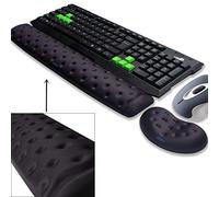 BRILA Memory Foam Mouse & Keyboard Wrist Rest Support Pad Cushion Set for Computer, Laptop, Office Work, PC Gaming - Massage Holes Design (Black Bundle)
