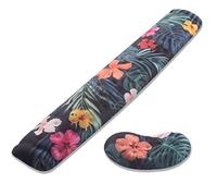 BRILA Memory Foam Mouse & Keyboard Wrist Rest Support Pad Cushion Set for Computer, Laptop, Office Work, PC Gaming - Massage Holes Design - Easy Typing Wrist Pain Relief (Floral Leaves)