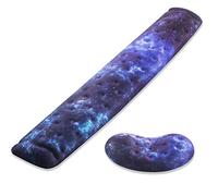 BRILA Memory Foam Mouse & Keyboard Wrist Rest Support Pad Cushion Set for Computer, Laptop, Office Work, PC Gaming - Massage Holes Design (Nebula Bundle)