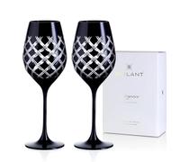 Brilant Ghost Black White Wine Glasses, Set of 2, Limited Edition, Wine Glasses with Special Black Lacquer and Diamond Grid Pattern, Lead-Free, EU Handmade, Set of 2, 470 ml