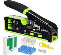 Brileine Ethernet Crimping Tool Kit, RJ45 Crimp Tool Pass Through Kit for Cat6/ Cat 5/ RJ45Connectors with 50PCS RJ45 Pass Through Connectors, 50PCS Covers, Mini Wire Stripper (Ethernet Crimper)
