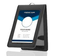 brileze Badge Holder Vertical PU Leather ID Card Holder with Clear Window Minimalist Travel Credit Wallet Case for Work, Bus Pass and Metro, Black