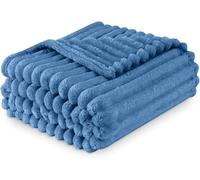 Brillars Ribbed Jacquard Bed Blanket Fluffy Warm Throw Blanket for Sofa Couch Single Osum Soft Fleece Winter Twin/Double 150x200 cm Throws (Denim Blue)