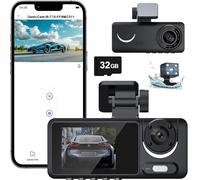 BRILLESS 1080P Dash Camera with WiFi for Cars, 3 Channel Dash Cam Front and Rear Inside with 32GB TF Card, 2.0" IPS Screen, Loop Recording, WDR, 24H Parking Mode, Motion Detection