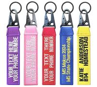 Brillianne Personalized Keyring Tags, Custom Double Sided Embroidered Text/Name Keyring Tags, Women/Men Keychains Private Fobs, Name Identifiers Labels to Quickly Spot Luggage Suitcase (E buckle)