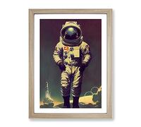 Brilliant Astronaut Framed Print | A3 Oak Framed Wall Art | Ready to Hang | Modern Space Picture | Living Room Bedroom Lounge Office