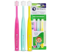 Brilliant Baby Toothbrush Oral Care, Babys First Toothbrush, Round Brush Head, Soft Bristles Clean All-Around Mouth, for Babies 4 Months Old - Toddlers 2 Years Old, Pink, Green, Yellow, 3 Count