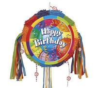 Brilliant Birthday Multicolor Round Drum Pull Pop-Out Pinata (46cm) 1 Count - Fun Party Activity for All Ages