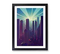 Brilliant City Skyline Abstract Framed Print | A3 Black Framed Wall Art | Ready to Hang | Abstract Cityscape Picture | Living Room Bedroom Lounge Office