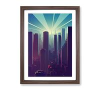 Brilliant City Skyline Abstract Framed Print | A3 Walnut Framed Wall Art | Ready to Hang | Abstract Cityscape Picture | Living Room Bedroom Lounge Office