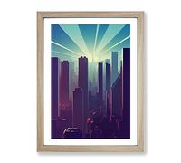 Brilliant City Skyline Abstract Framed Print | A4 Oak Framed Wall Art | Ready to Hang | Abstract Cityscape Picture | Living Room Bedroom Lounge Office