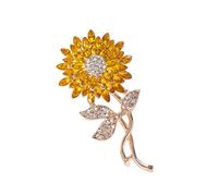 Brilliant Cut Rhinestones Flower Pin Lightweight Wear Resistant Lapel Accessory Suitable For Casual And Formal Attire Metal Alloy Sunflower Brooch