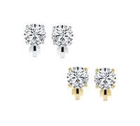 Brilliant Cut Solitaire Round Cubic Zirconia CZ Clip On Stud Earrings For Women Non Piercing Gold & Silver Plated Brass