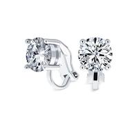 Brilliant Cut Solitaire Round Cubic Zirconia CZ Clip On Stud Earrings For Women Non Piercing Silver Plated Brass