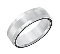 Brilliant Expressions 7mm White Tungsten Carbide Men’s Wedding Band - Satin Center, Black Rim Accent, Comfort Fit Ring | US Size 10.5