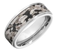 Brilliant Expressions Men’s 8mm Tungsten Carbide Wedding Band - Grey Polished Finish with Laser-Engraved Camouflage Pattern, Comfort Fit, Tungsten Carbide, No Gemstone