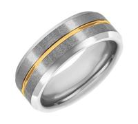 Brilliant Expressions Men’s 8mm Tungsten Carbide Wedding Band with Gold Tone Center Line, Satin Grey Finish, Comfort Fit, Tungsten Carbide, No Gemstone