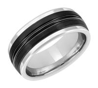 Brilliant Expressions Men’s 9mm Tungsten Carbide Wedding Band with Brushed Black Center, White Edges, Dome Profile Comfort Fit, Tungsten Carbide, No Gemstone