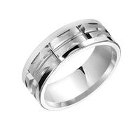 Brilliant Expressions Men’s Tungsten Carbide Wedding Band - 8mm White Tungsten & Silver Matrix Design Ring with Brushed Center, Flat Profile, Comfort Fit, Scratch Resistant & Hypoallergenic, Tungsten