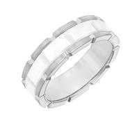Brilliant Expressions Men’s Tungsten Carbide & White Ceramic Wedding Band - 7mm Flat Profile Ring with Smooth Ceramic Center & Satin Tungsten Edges, Comfort Fit, Scratch Resistant & Hypoallergenic
