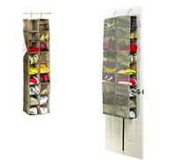 Brilliant Feet CST021 - Large Heavy Duty 18 Pocket Hanging Shoe Organiser - 18 Pairs of Shoes - Robust Oxford Canvas-Type (600D) - Mesh Compartments - 34 x 138 x 30cm or 60 x 138 x 17cm - Beige