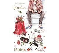 Brilliant Grandson Christmas Card - Boy Gaming and Gifts with an Embossed Foil Finish - By ICG