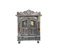 Brilliant Home Designs Aluminium & Copper Oxidized Home Temple Mandir/Ghar mandir/Pooja mandir (L-18 Inches B-9 Inches), Silver, Standard