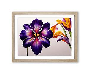 Brilliant Iris Flowers Framed Print | A3 Oak Framed Wall Art | Ready to Hang | Modern Floral Picture | Living Room Bedroom Lounge Office