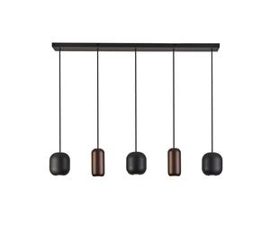 Brilliant Jane hanging light, length 102 cm, black/brown/green, 5-bulb.
