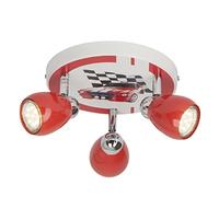 BRILLIANT lamp Racing LED Spot Rondell 3flg red/White-Black | 3X LED-PAR51, GU10, 3W LED Reflector Lamps Included, (250lm, 3000K) | Scale A ++ to E | Heads swiveling