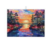 Brilliant landscape painting Dish Drying Mat for Kitchen Counter-Absorbent, Non-Slip, Reversible Kitchenware with Prints