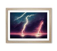Brilliant Lightning Storm Framed Print | A3 Oak Framed Wall Art | Ready to Hang | Modern Landscape Picture | Living Room Bedroom Lounge Office