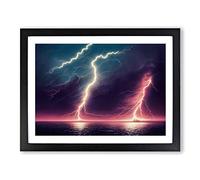 Brilliant Lightning Storm Framed Print | A4 Black Framed Wall Art | Ready to Hang | Modern Landscape Picture | Living Room Bedroom Lounge Office