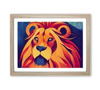 Brilliant Lion Framed Wall Art Print A2 Oak