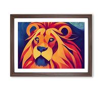 Brilliant Lion Framed Wall Art Print A2 Walnut